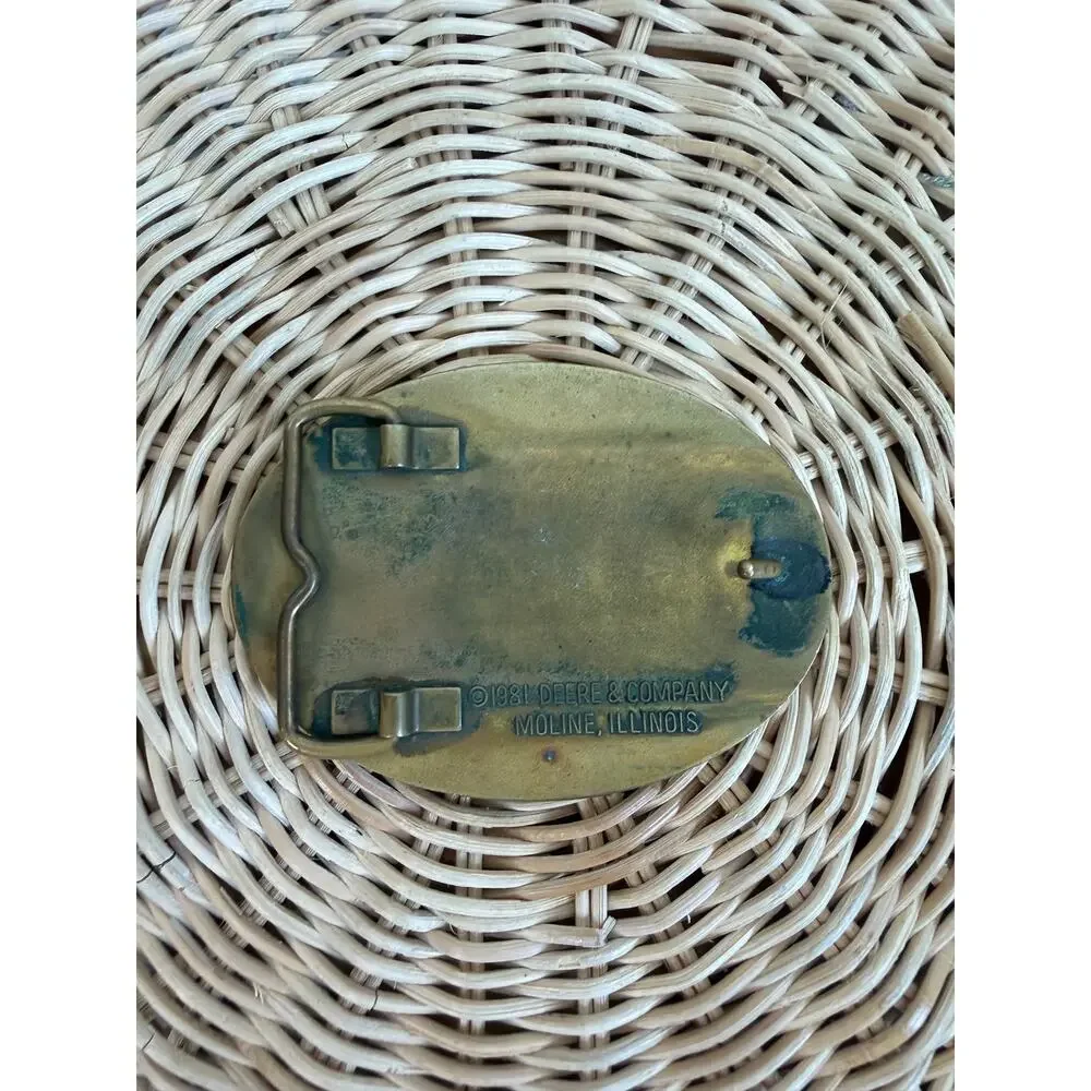 John Deere Heavyweight Belt Buckle Solid Brass 1981 Vintage Made In Moline, IL.